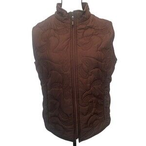 Women’s Pendleton BROWN Paisley Quilted Full Zip Vest Pockets Sz Large